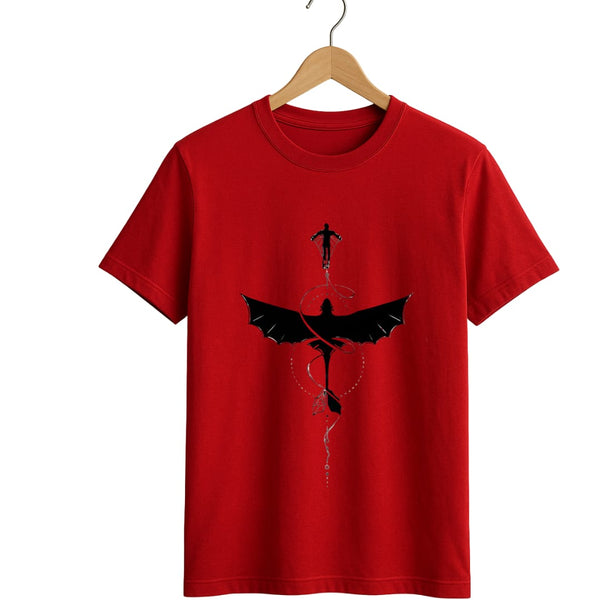 Night Fury Minimalist Graphic round neck T-Shirt – Crimson Red