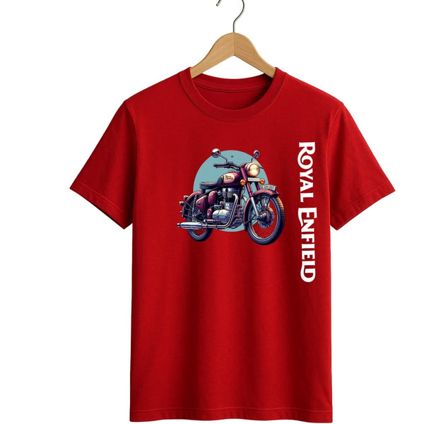 Royal Enfield Vintage Motorcycle Graphic Round neck T-Shirt – Crimson Red