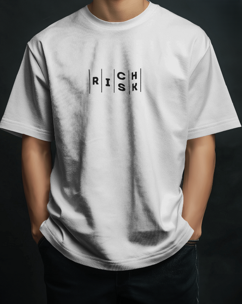 Minimalist Wordplay T-Shirt (Rich/Risk) | Architectural Typography T-Shirt