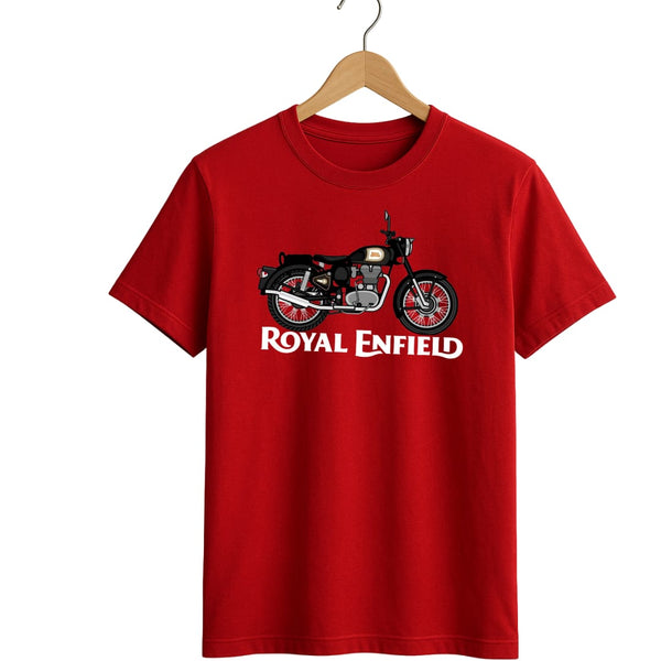 Royal Enfield Vintage Motorcycle Graphic round neck T-Shirt – Crimson Red